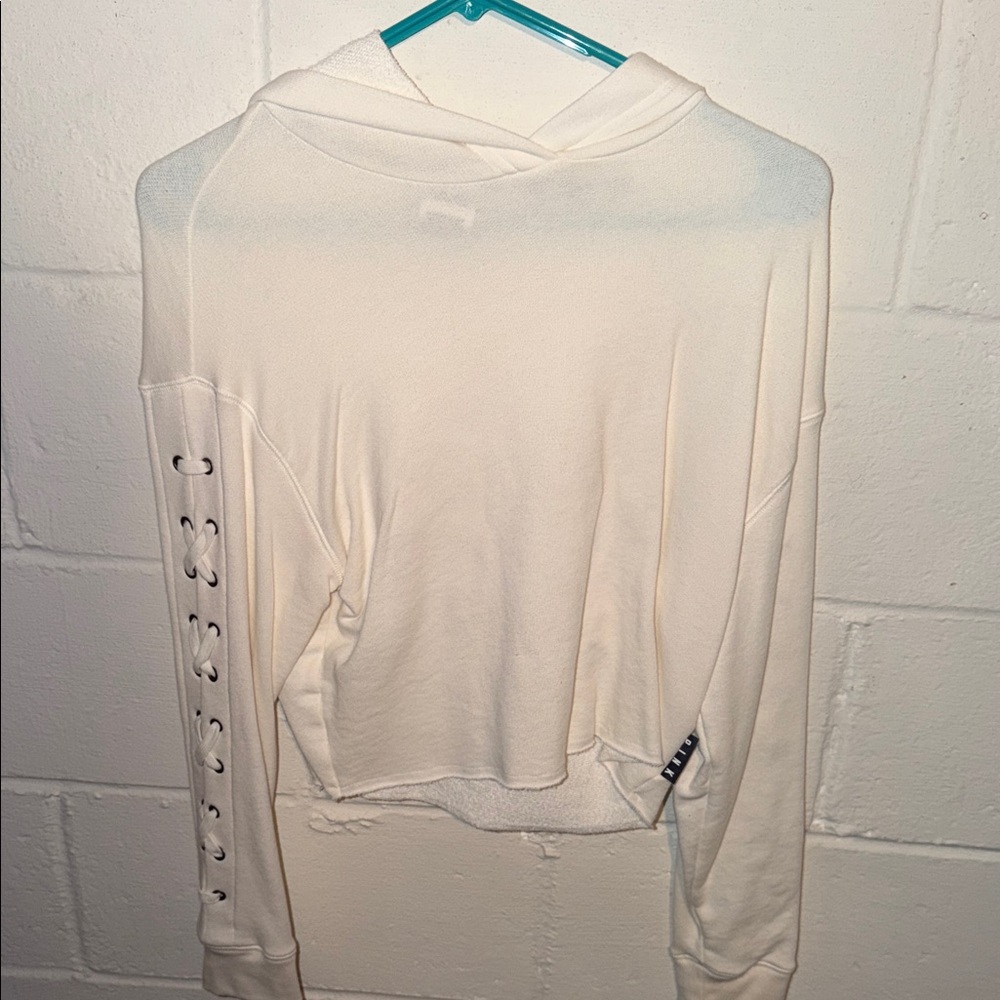 PINK Victoria's Secret Cream Lace-Up Sleeve Hoodie